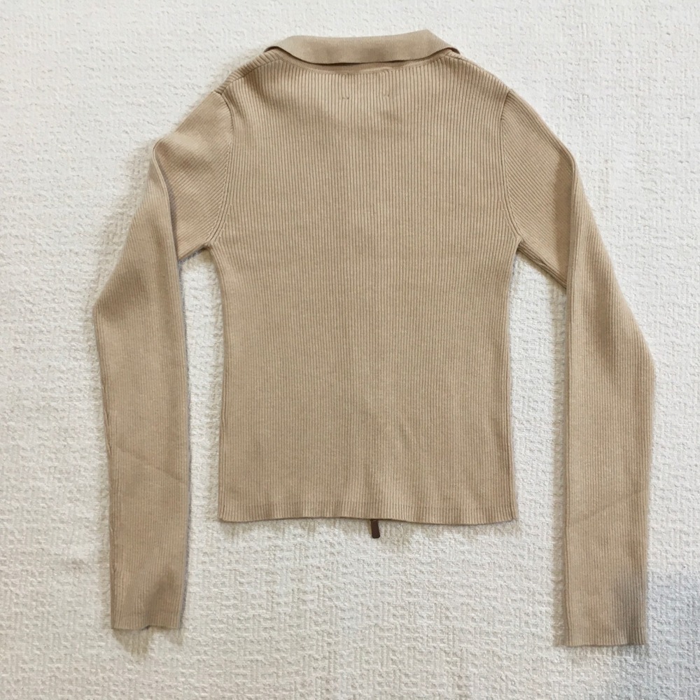 Hippie Rose Ribbed‎ Knit Collared Double Zip Cardigan Coquette Tan Women's M - Picture 4 of 7